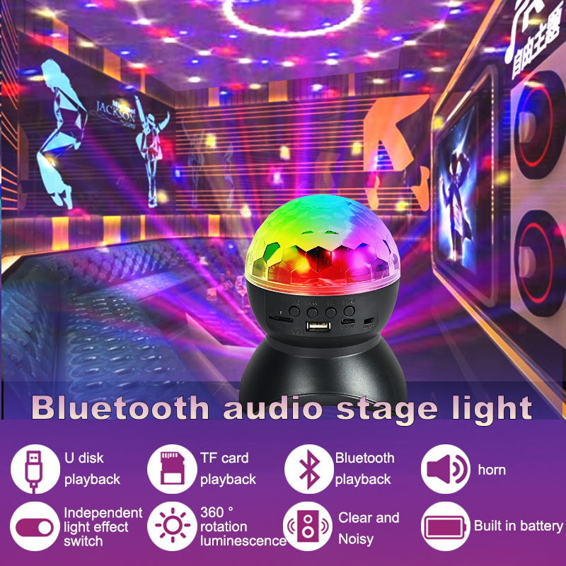 Bluetooth Audio Light Stage Disco Rotating Lamp Projection Light LED Colorful Light KTV Little Magic Ball Playing Music U Disk TF Card Playing Bungee Atmosphere Home Room