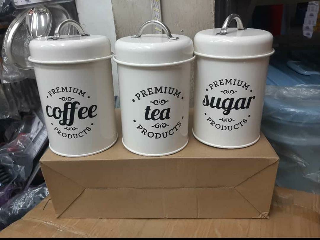 3pcs Retro Tea Coffee Sugar Canister Kitchen Storage Jar Pot Tin Iron With Lid Food Storage Jars Containers