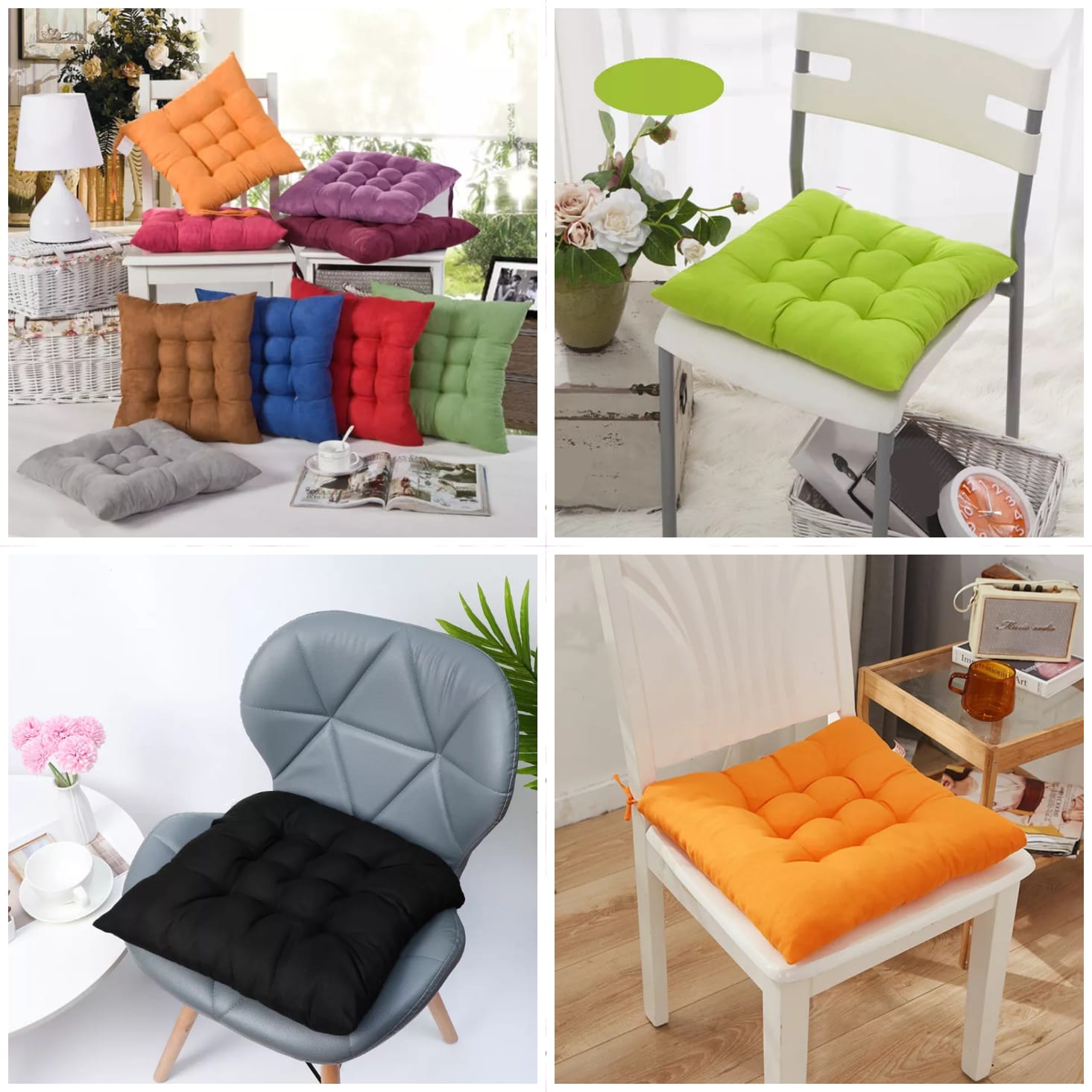 Generic Velvet Seat Padded Chair Cushion With Secure Ties