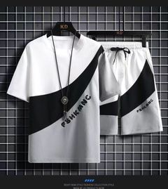 Two-Piece Outfits Summer Leisure Fashion Sports Loose Short Sleeve Shorts Temperament T-Shirt And Short Sleeve Two Piece Men's Clothes Set L White