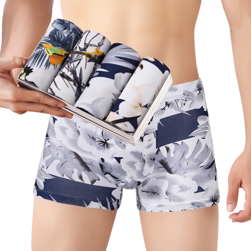 Men's Comfortable Printed Seamless Waist Plus Breathable Boxer Briefs