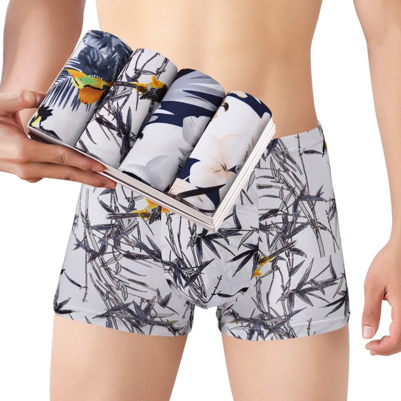 Men's Comfortable Printed Seamless Waist Plus Breathable Boxer Briefs