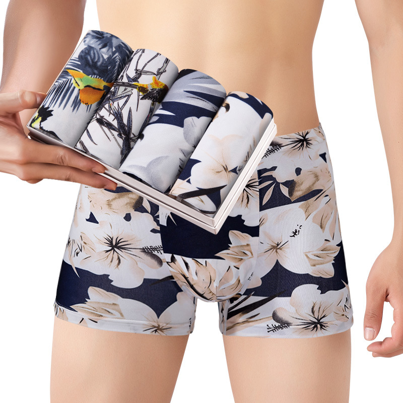 Men's Comfortable Printed Seamless Waist Plus Breathable Boxer Briefs