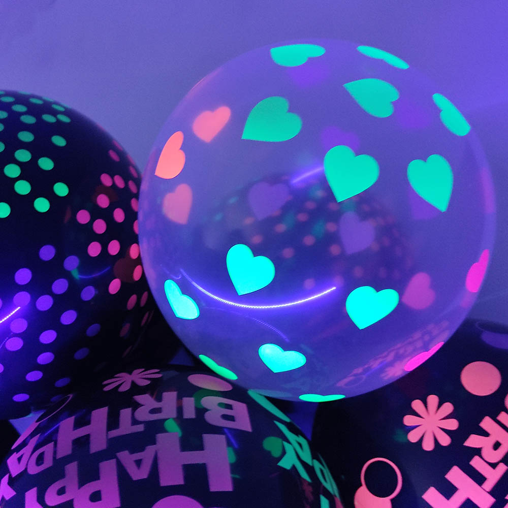 Balloons 10pcs 12inch UV Neon Glow Latex Balloons Happy Birthday Fluorescent Luminous Helium Balloons Black Light Glow Party Supplies