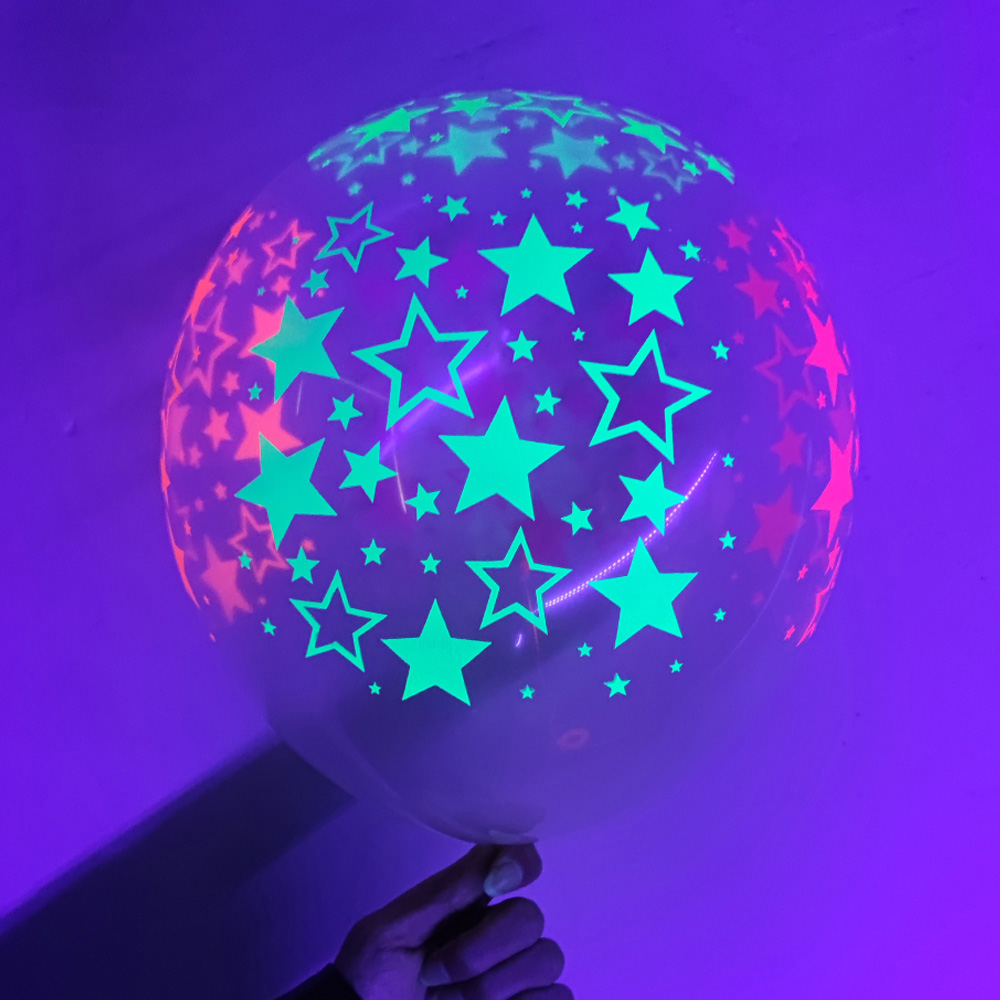 10pcs 12inch Fluorescent Happy Birthday Balloon Dots Love Heart Star Latex  Balloon Neon Party Glow In The Dark Luminous Balloons