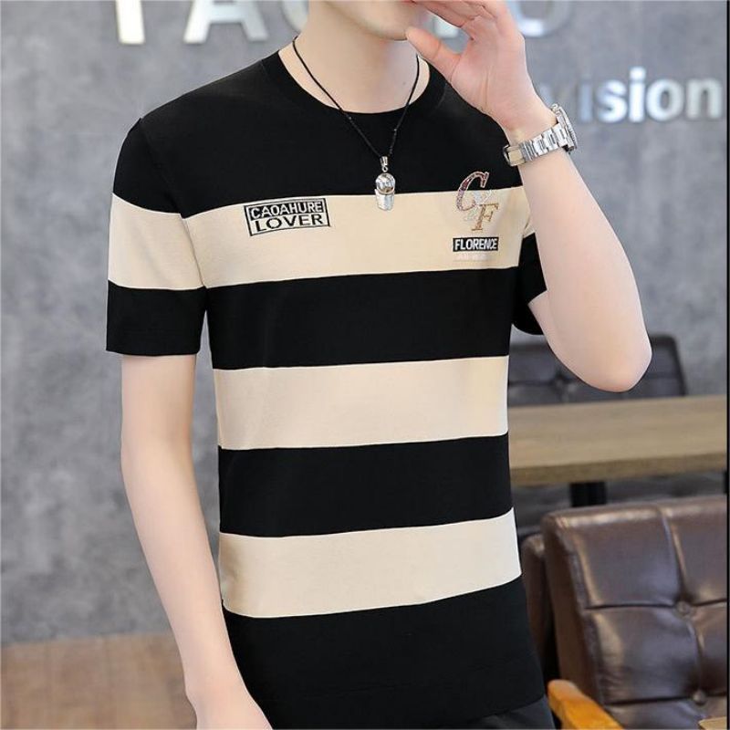 T-Shirts Personalized Versatile Summer O-Neck Striped T-Shirt For Men'S Fashion Harajuku Short Sleeve Men'S Hip Hop Street Clothing Retro Business Leisure