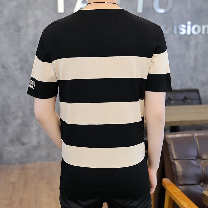 T-Shirts Personalized Versatile Summer O-Neck Striped T-Shirt For Men'S Fashion Harajuku Short Sleeve Men'S Hip Hop Street Clothing Retro Business Leisure