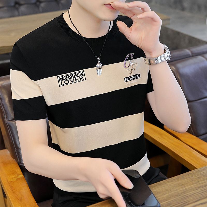 T-Shirts Personalized Versatile Summer O-Neck Striped T-Shirt For Men'S Fashion Harajuku Short Sleeve Men'S Hip Hop Street Clothing Retro Business Leisure