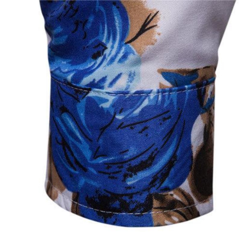 Shirts Spring Autumn Men'S Long-Sleeved Floral Shirt Cross-Border Large Size Lapel Slim Shirt Non-Ironing Casual Men'S Wear