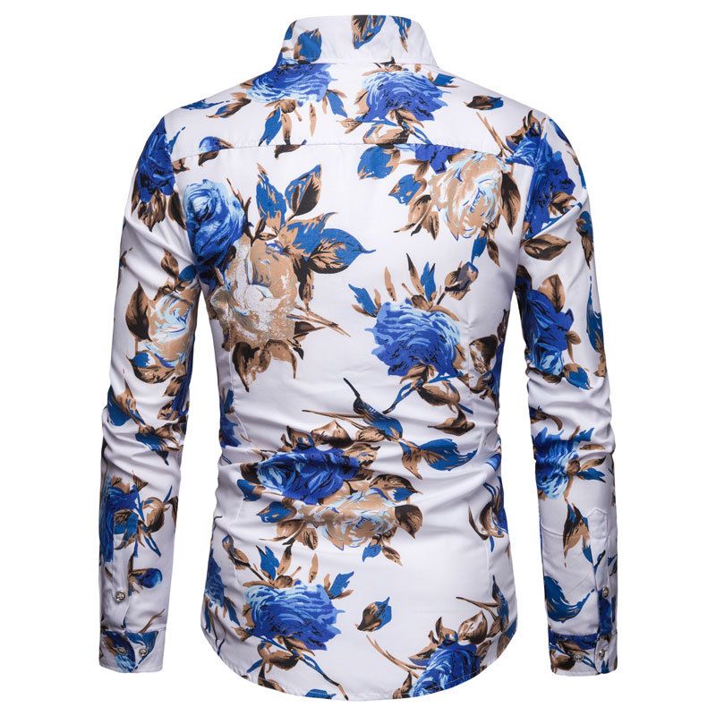 Shirts Spring Autumn Men'S Long-Sleeved Floral Shirt Cross-Border Large Size Lapel Slim Shirt Non-Ironing Casual Men'S Wear