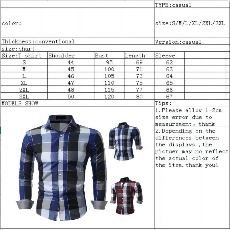 Shirts Men'S Long-Sleeved Plaid Shirt Simple Personality Style Lapel Large Size Slim-Fit Free Ironing Casual