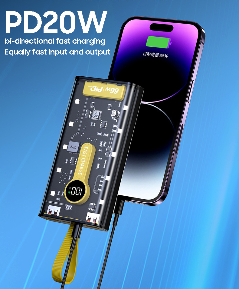 Best price for 20000mAh PD20W Fast Charging Power Bank Portable Charger  Powerbank Transparent Power Bank Digital Display Full Interface Fully  Compatible