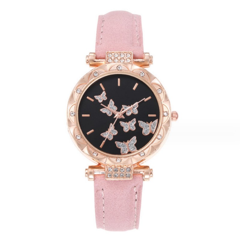 5-Piece Women's Watch Bracelet Necklace Ring Earrings Set Fashion Personality Simple Watch Butterfly Digital Leather Watch