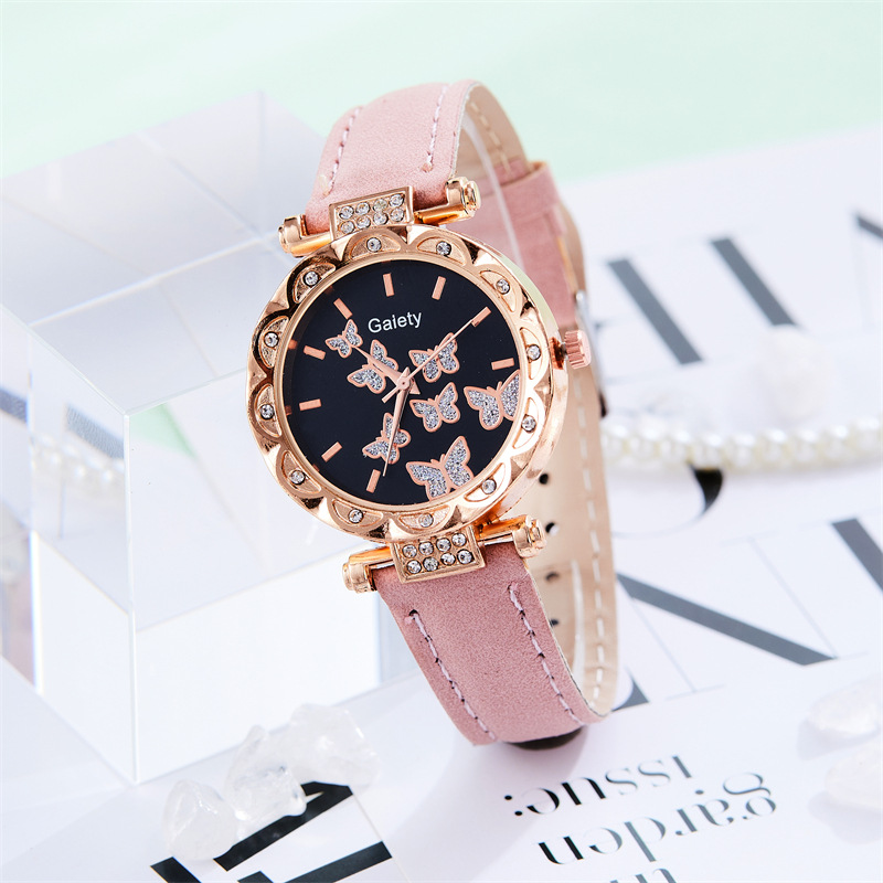 5-Piece Women's Watch Bracelet Necklace Ring Earrings Set Fashion Personality Simple Watch Butterfly Digital Leather Watch