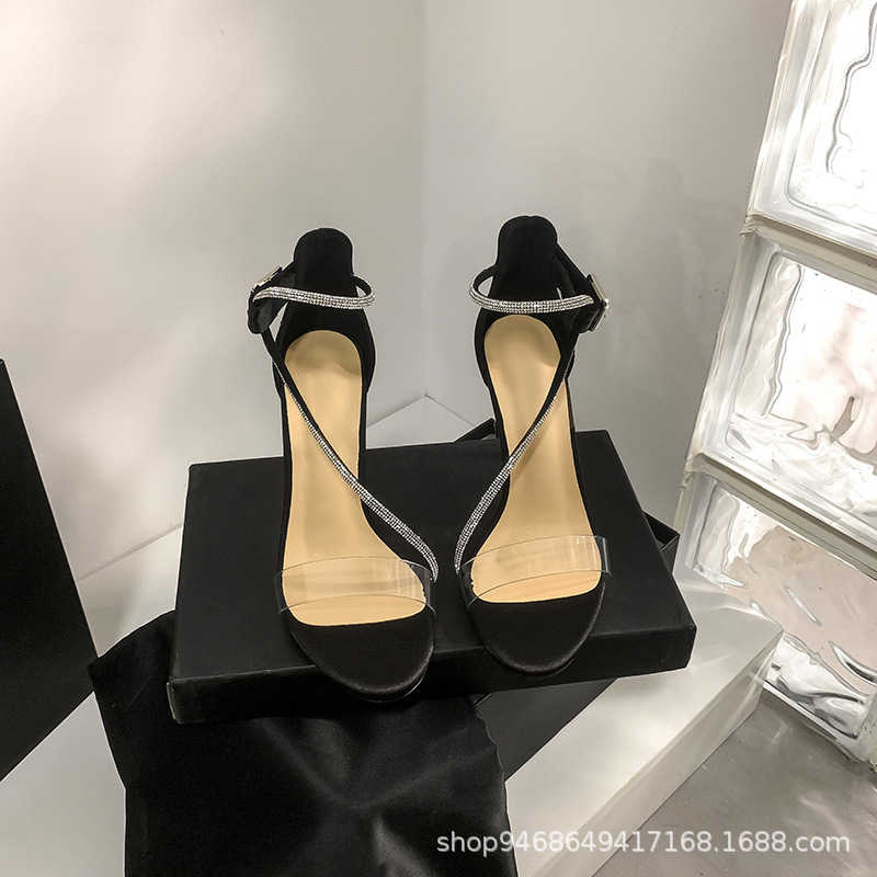 100% Positive Limited time discount high-end shoes High Heel Sandals Girl Summer Fairy Style Slim Heel Open Toe Slim Toe With Transparent Rhinestone High Heel Shoes Girl Shoes