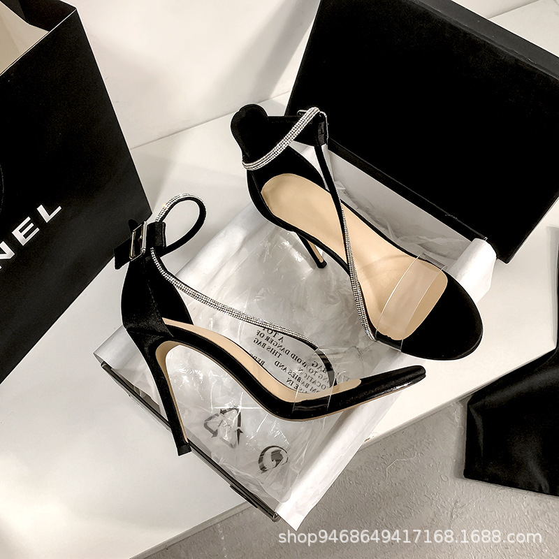 100% Positive Limited time discount high-end shoes High Heel Sandals Girl Summer Fairy Style Slim Heel Open Toe Slim Toe With Transparent Rhinestone High Heel Shoes Girl Shoes