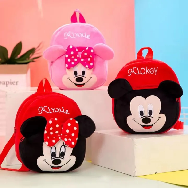 Plush Backpack Kindergarten Children's Bag Disney Minnie Kids Baby School Bag 3D Cute Cartoon Animal Design