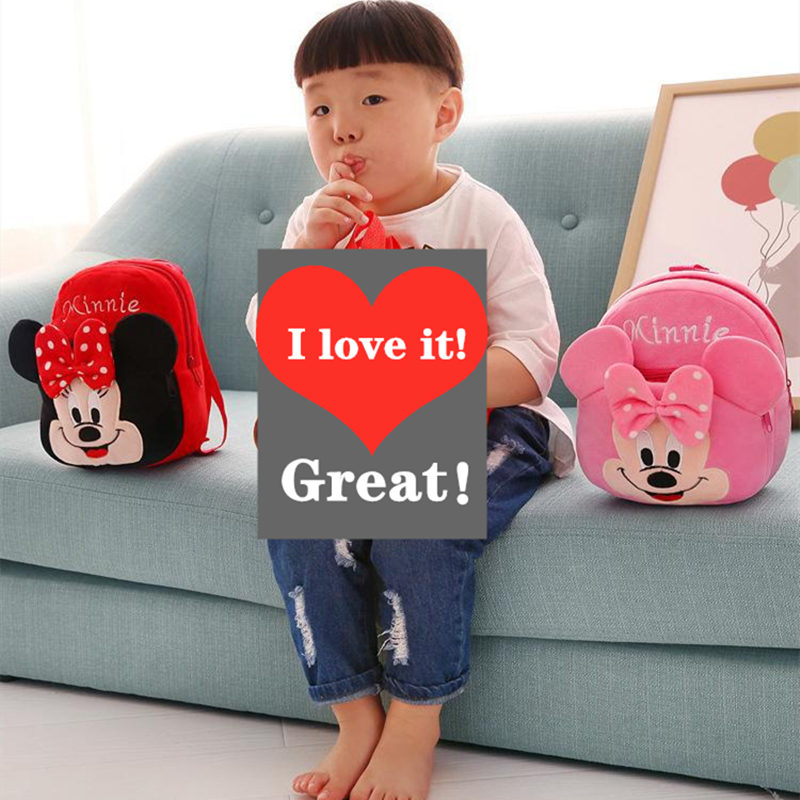 Plush Backpack Kindergarten Children's Bag Disney Minnie Kids Baby School Bag 3D Cute Cartoon Animal Design