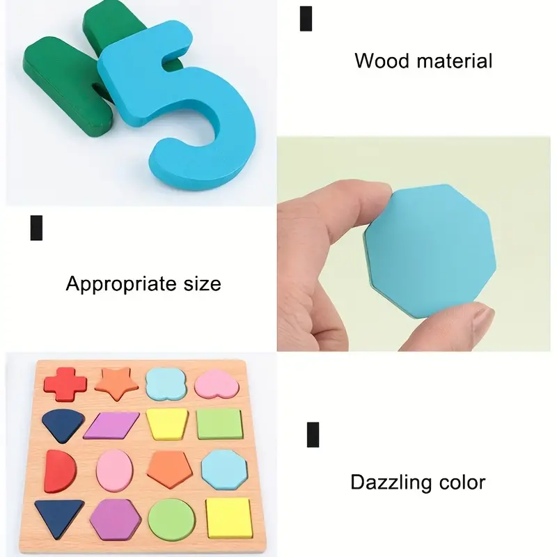 Toy Children's English Early Education Jigsaw Puzzle Shape Wooden Digital Letter Geometric Figure Building Block Hand Grab Board