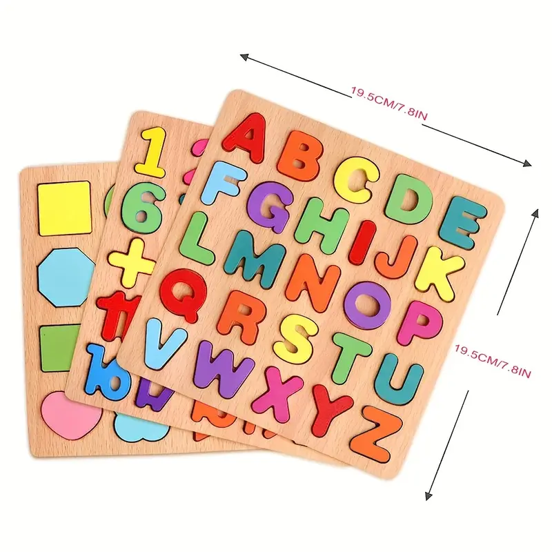 Toy Children's English Early Education Jigsaw Puzzle Shape Wooden Digital Letter Geometric Figure Building Block Hand Grab Board