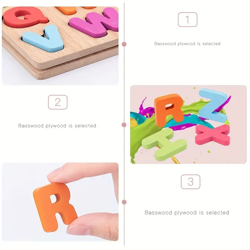 Toy Children's English Early Education Jigsaw Puzzle Shape Wooden Digital Letter Geometric Figure Building Block Hand Grab Board