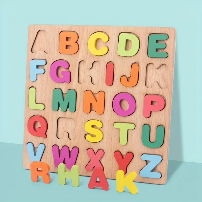 Toy Children's English Early Education Jigsaw Puzzle Shape Wooden Digital Letter Geometric Figure Building Block Hand Grab Board