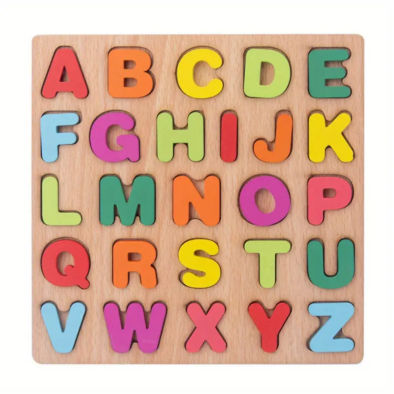 Toy Children's English Early Education Jigsaw Puzzle Shape Wooden Digital Letter Geometric Figure Building Block Hand Grab Board