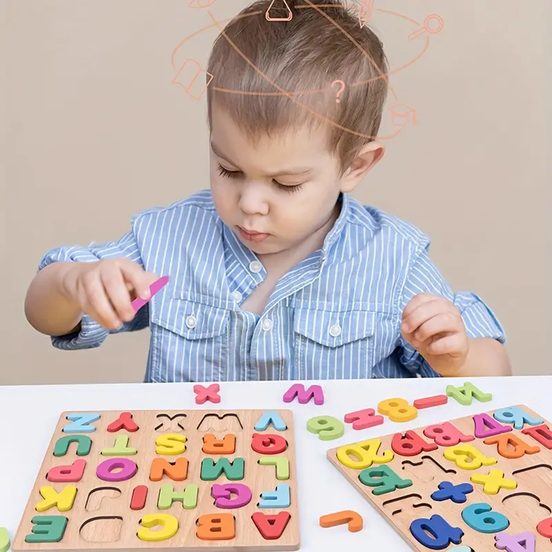 Toy Children's English Early Education Jigsaw Puzzle Shape Wooden Digital Letter Geometric Figure Building Block Hand Grab Board