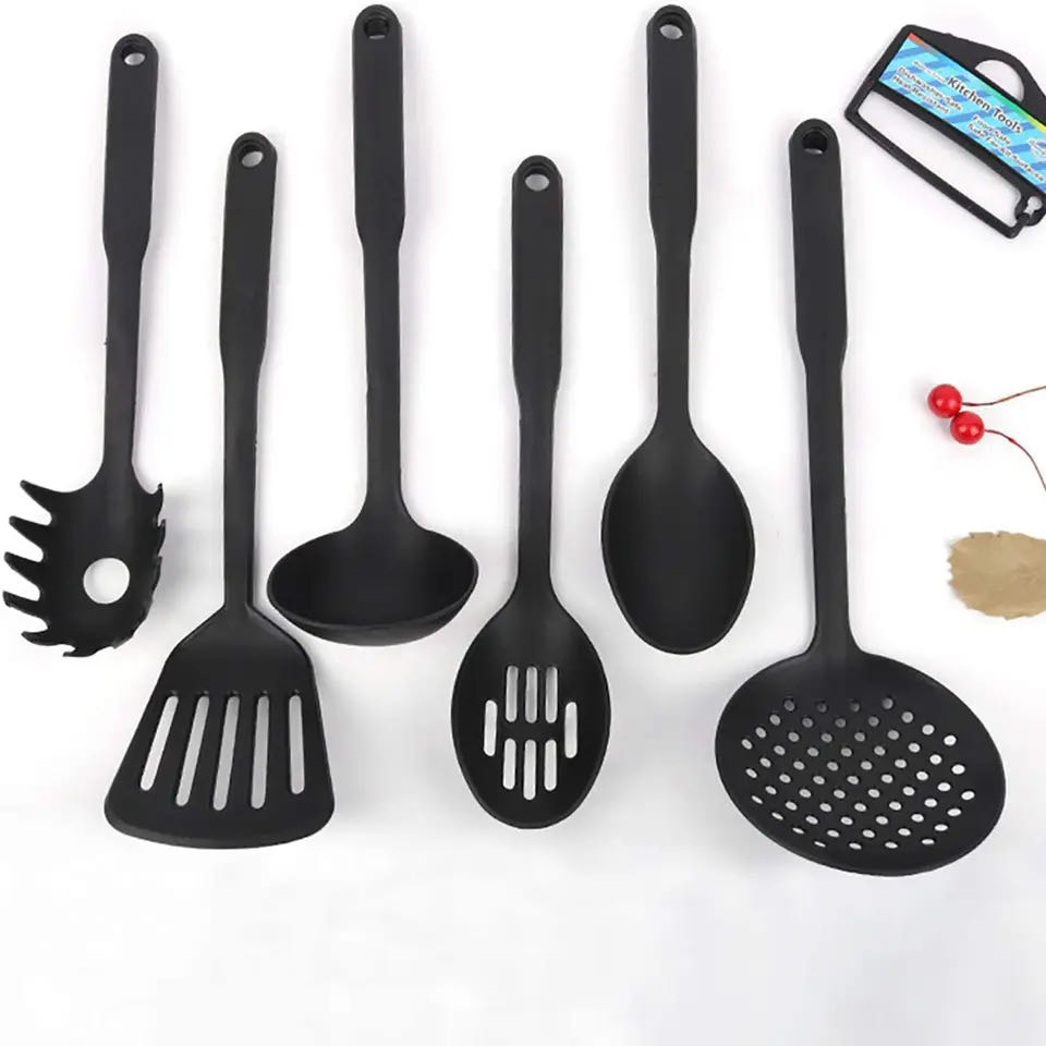 6 Pcs Black Cooking Utensils Set Heat-Resistant Silicone Non-Stick Spatula Spoon Sets Suitable for Cooking Kitchen Tools Kitchen Utensils Multifunction Shovel Spoon Set Non-Stick Kitchen Tools Set