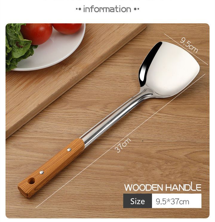 5 PCS/Set Premium Kitchen Thickened Stainless Steel Cooking Utensils with Wooden Handle Spatulas Rice Soup Spoon Frying Shovel Colanders Cookware FBK