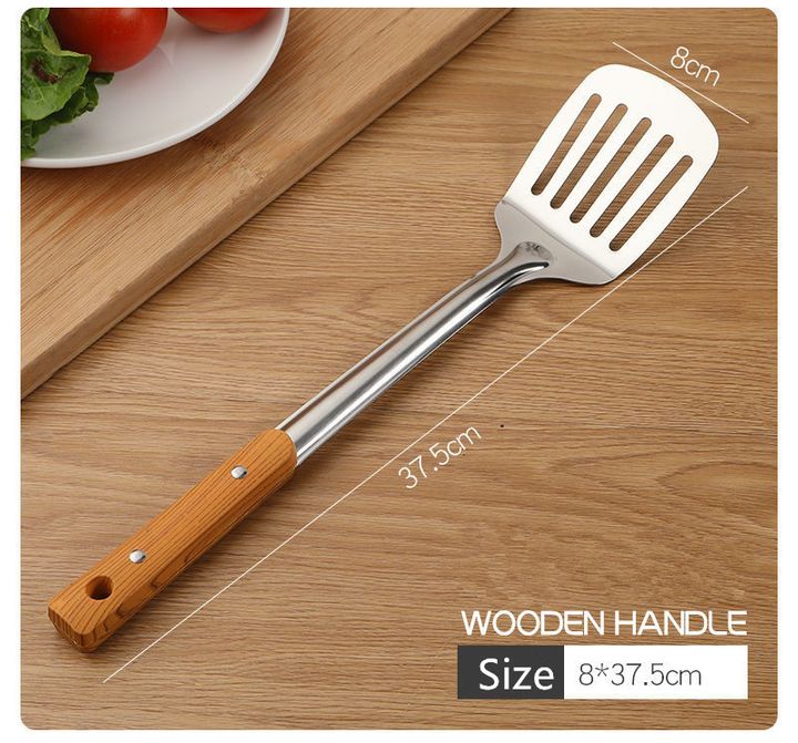 5 PCS/Set Premium Kitchen Thickened Stainless Steel Cooking Utensils with Wooden Handle Spatulas Rice Soup Spoon Frying Shovel Colanders Cookware FBK