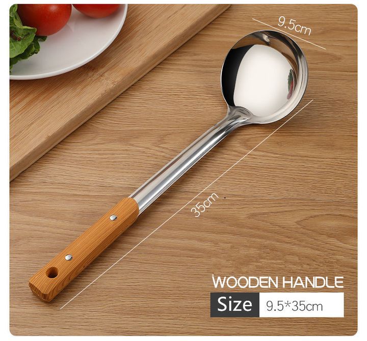 5 PCS/Set Premium Kitchen Thickened Stainless Steel Cooking Utensils with Wooden Handle Spatulas Rice Soup Spoon Frying Shovel Colanders Cookware FBK