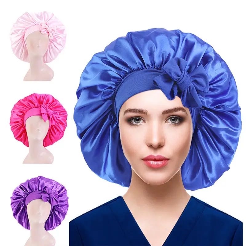 New Large Satin Bonnet Silk Satin Hair Bonnet For Sleeping Night Cap With Stretchy Tie Band Edge Scarf Wrap For Braid Hair