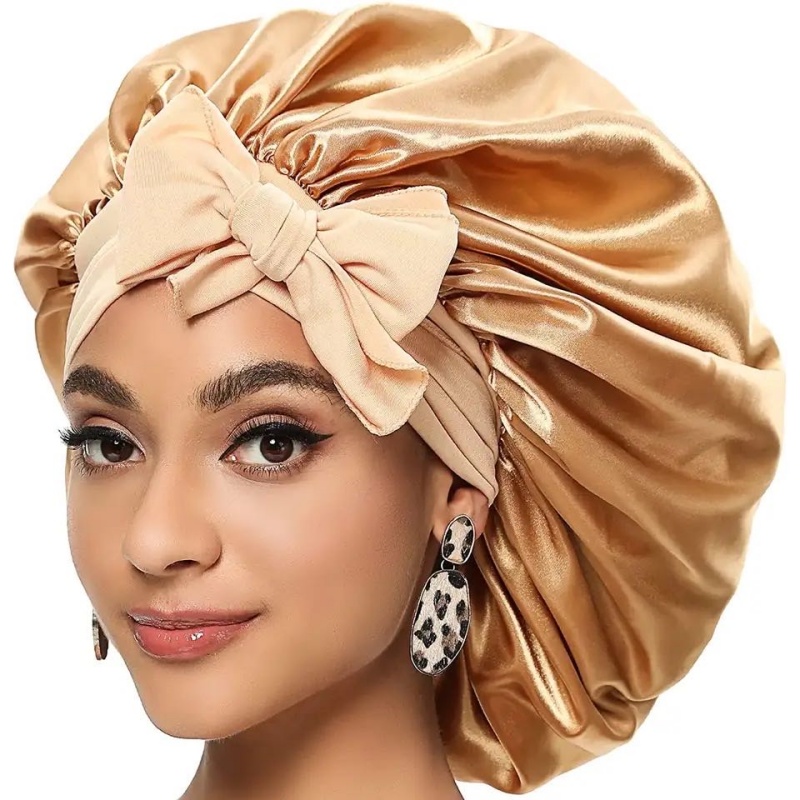 New Large Satin Bonnet Silk Satin Hair Bonnet For Sleeping Night Cap With Stretchy Tie Band Edge Scarf Wrap For Braid Hair