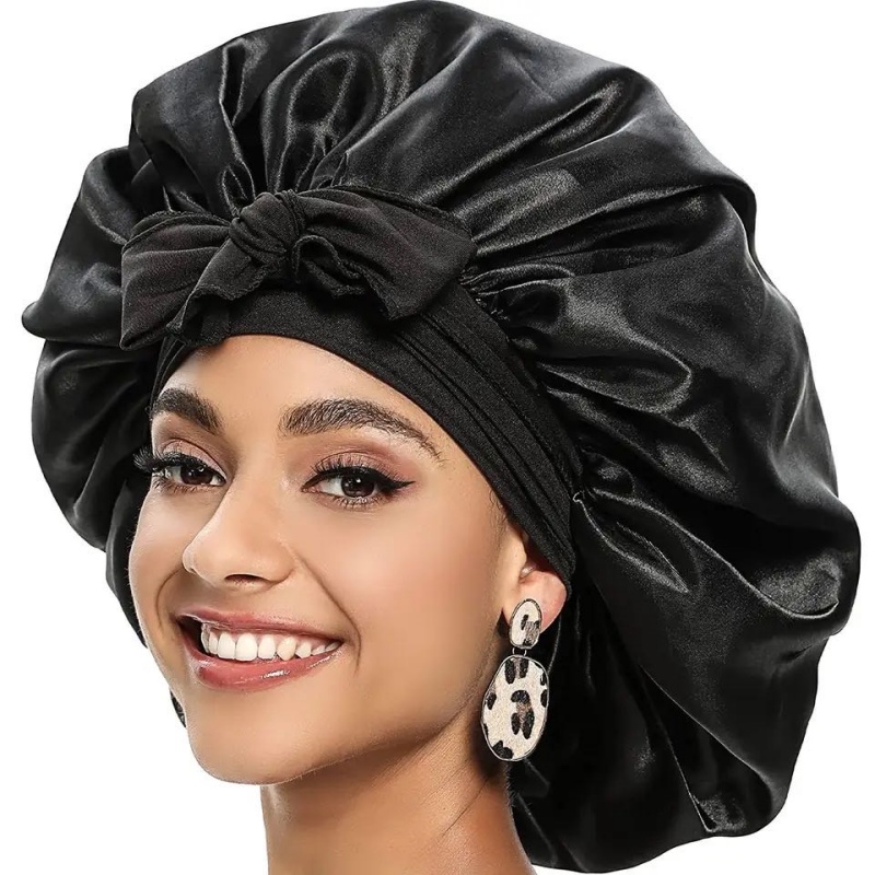 New Large Satin Bonnet Silk Satin Hair Bonnet For Sleeping Night Cap With Stretchy Tie Band Edge Scarf Wrap For Braid Hair