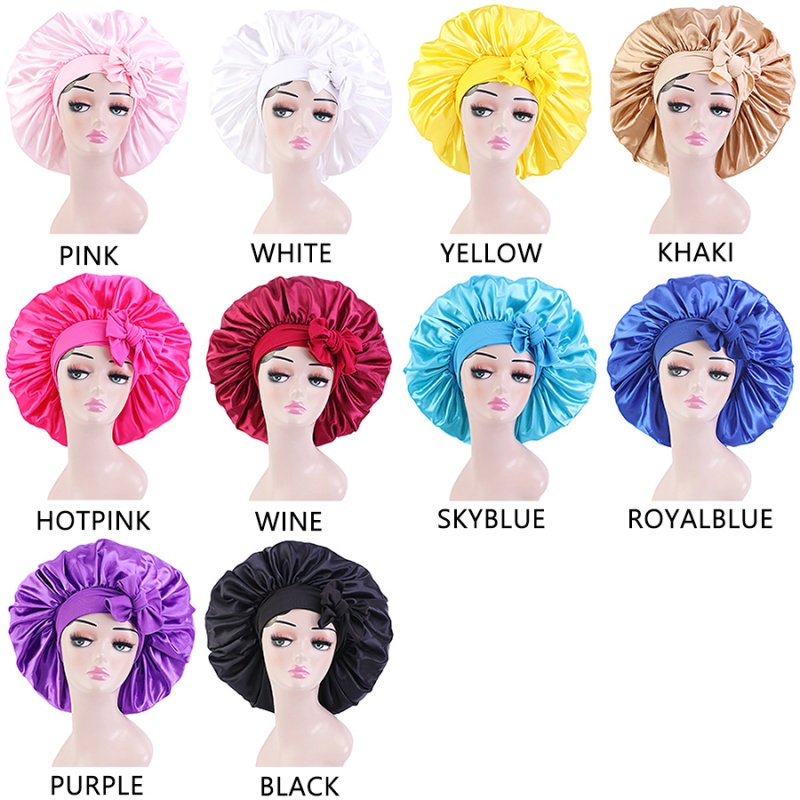 New Large Satin Bonnet Silk Satin Hair Bonnet For Sleeping Night Cap With Stretchy Tie Band Edge Scarf Wrap For Braid Hair