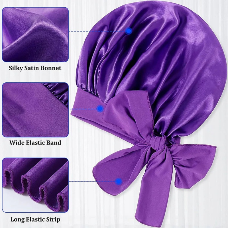 New Large Satin Bonnet Silk Satin Hair Bonnet For Sleeping Night Cap With Stretchy Tie Band Edge Scarf Wrap For Braid Hair