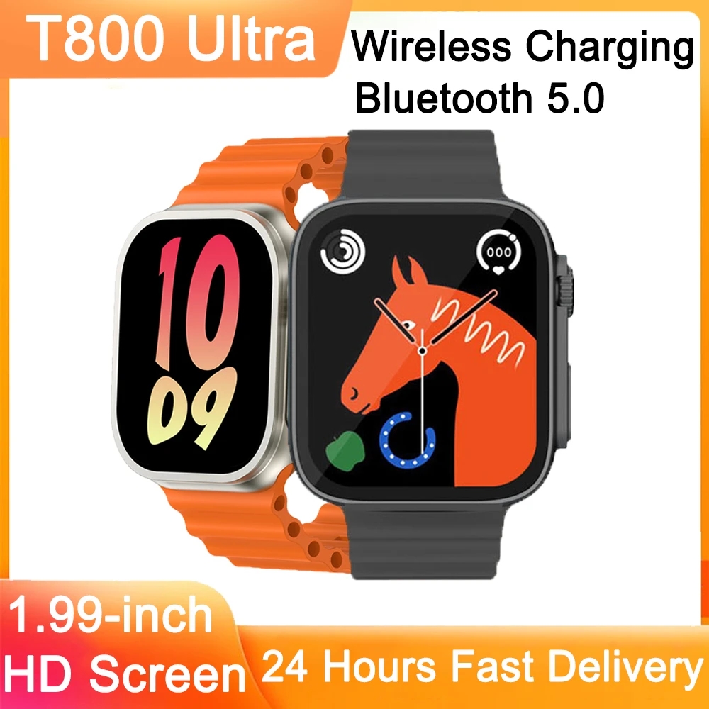 T800 Ultra Smart Watch 1.99 Inch Touch Screen Sports Wireless Charging Smart watch Fitness Bracelet For ios Android Phone Bluetooth Calls Watch