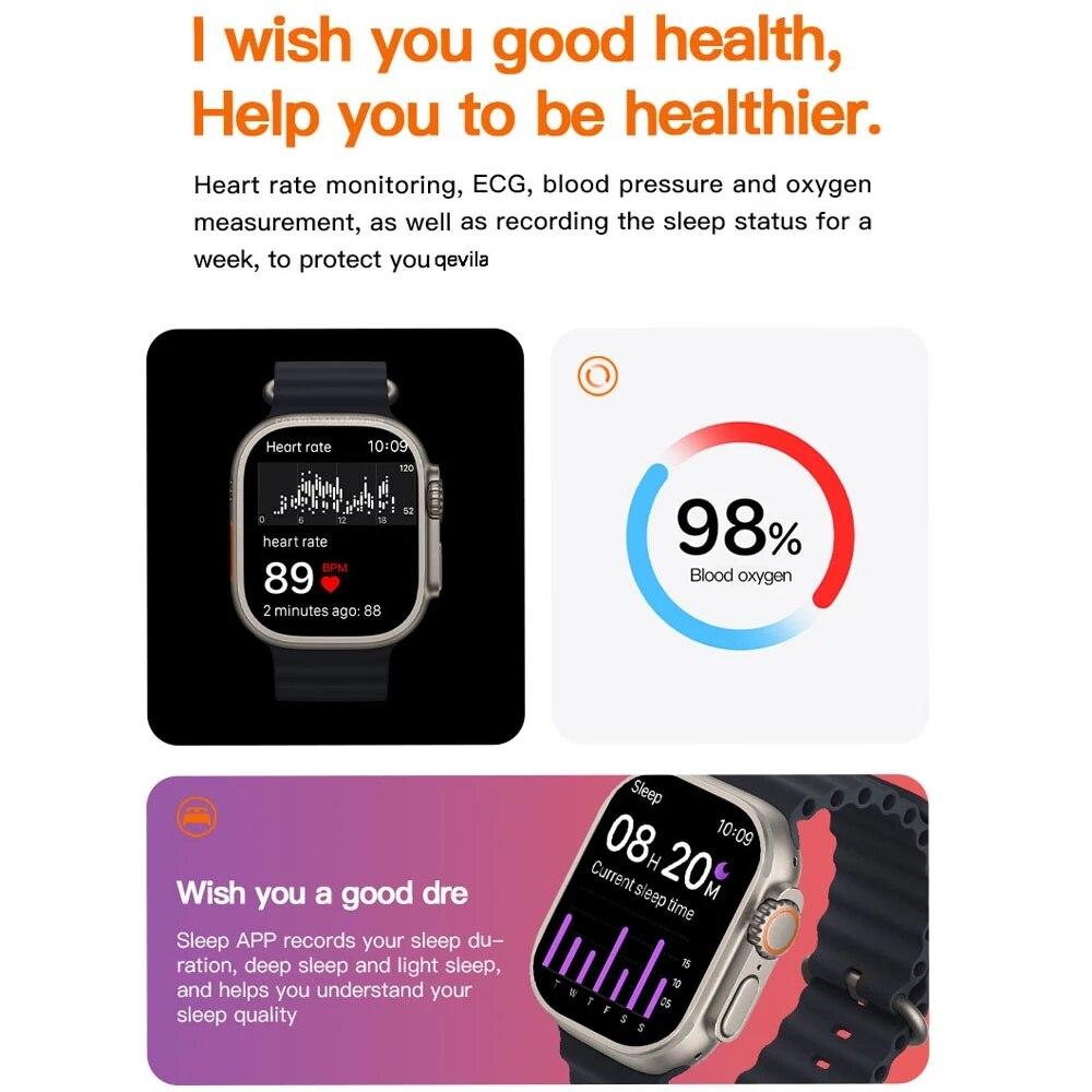 T800 Ultra Smart Watch 1.99 Inch Touch Screen Sports Wireless Charging Smart watch Fitness Bracelet For ios Android Phone Bluetooth Calls Watch