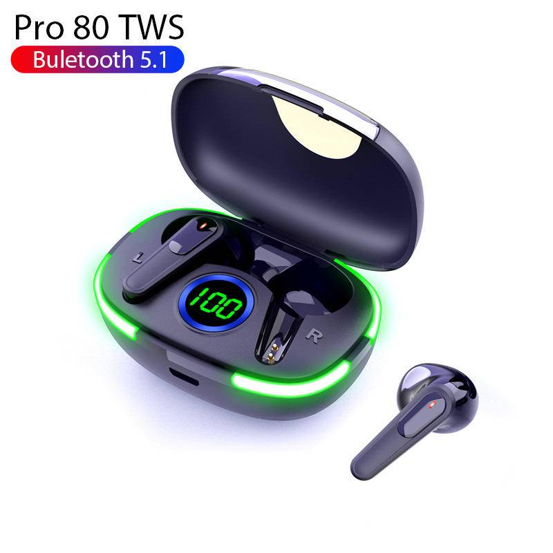 TWS Pro80 Wireless Headphones Bluetooth Earphones Touch Control Headset Noise Cancelling Earbuds with Mic for Android IOS