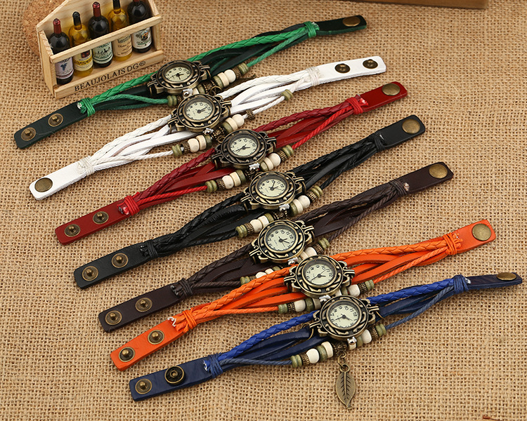 Women Men Vintage Wrist Watch Butterfly Leaf Fashion Faux Leather band Bracelet Quartz Electronic Clock Wrist reloj mujer relogio