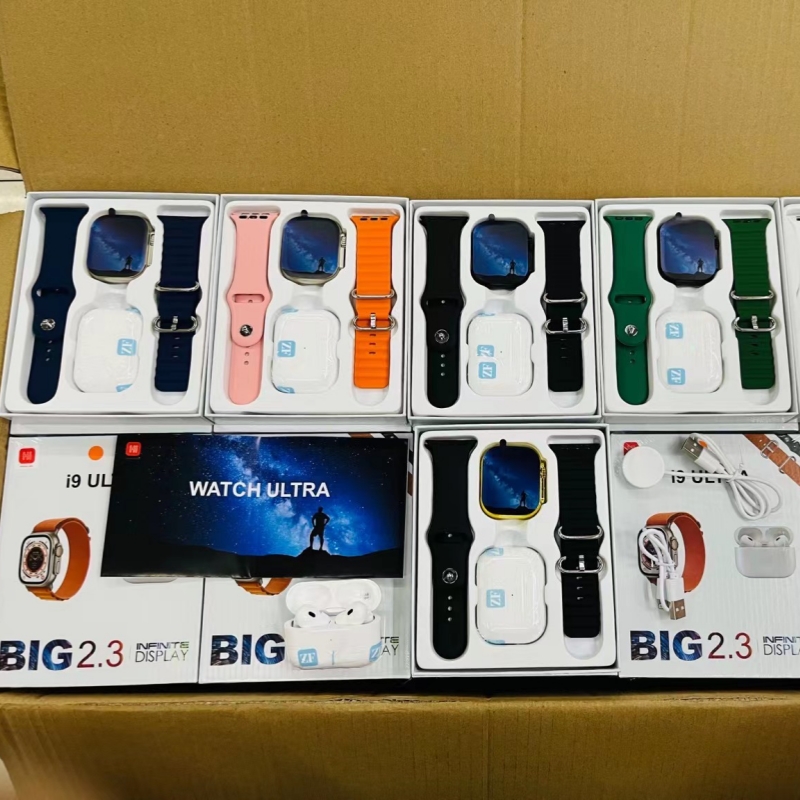 3 in 1 Smart Watch i9 Ultra Earphone 2 Straps Blood Oxygen Bluetooth Call Wireless Charger Digital Smartwatches VS T900 Ultra