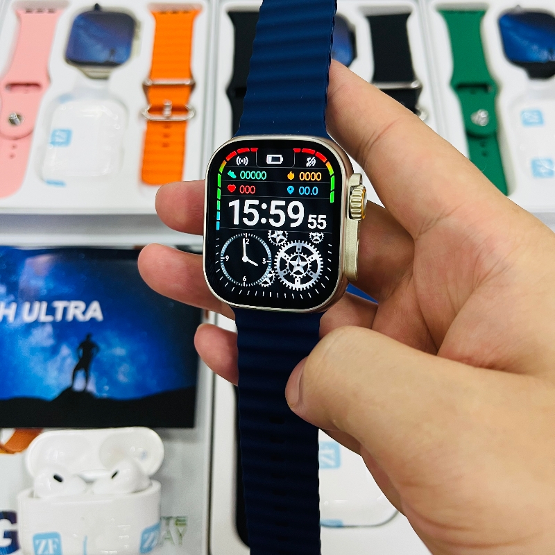 3 in 1 Smart Watch i9 Ultra Earphone 2 Straps Blood Oxygen Bluetooth Call Wireless Charger Digital Smartwatches VS T900 Ultra