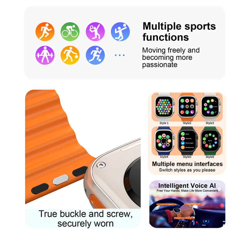 3 in 1 Smart Watch i9 Ultra Earphone 2 Straps Blood Oxygen Bluetooth Call Wireless Charger Digital Smartwatches VS T900 Ultra