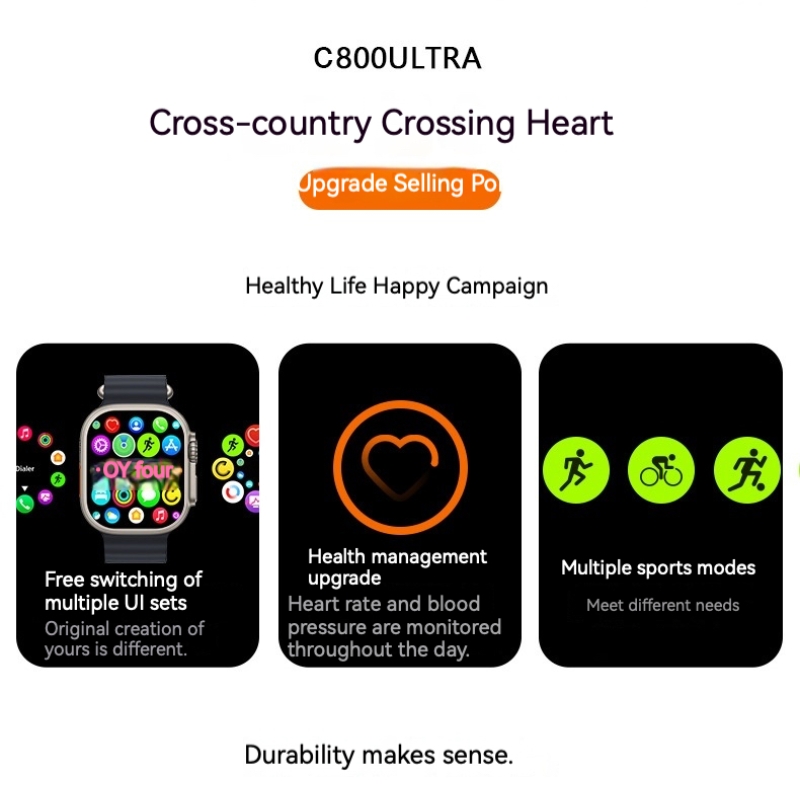 C800 Ultra 2 Smart Watch 1.99 inch Touch Screen Heart Rate Blood Pressure Oxygen Bluetooth Call Men Women Smartwatches VS T900 ULTRA
