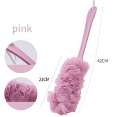 Long-handled bath brush with bath for scrubbing and back brushing during shower Pink