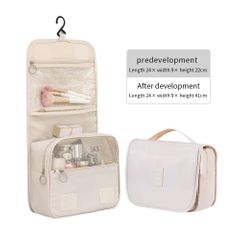 Bag Travel Bag with Hanging Hook, Water-resistant Makeup Cosmetic Bag Travel Organizer for Accessories, Shampoo, Full Sized Container  Makeup Bags  Travel Cosmetic  Storage Bag off-white as picture