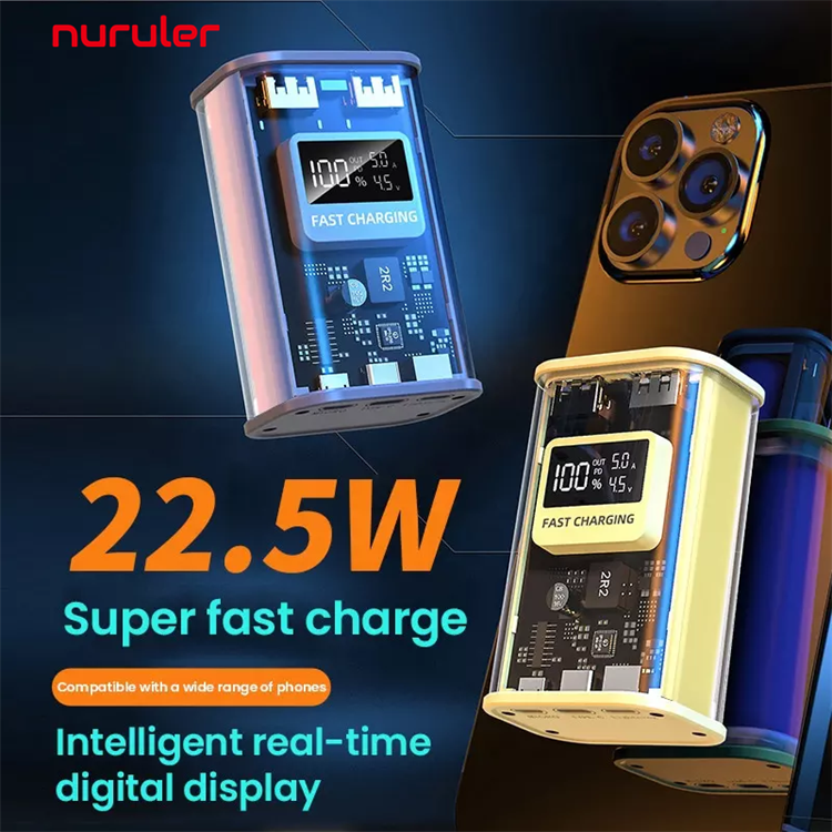 Nuruler New arrival Armor Style 10000mAh Mini Transparent 22.5W Two-way Super Fast Charging Quick Charge Power Bank 10000 mAh Large Capacity Mobile Power