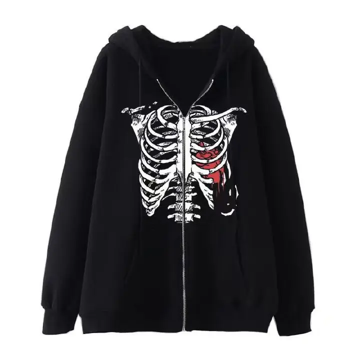 SWEATER Unisex Sweater Europe And The United States Dark Style Sweatshirt Ladies Hoodie Goth Couple Butterfly Skull Harajuku Zipper Sweatshirt Hooded Sweatshirt