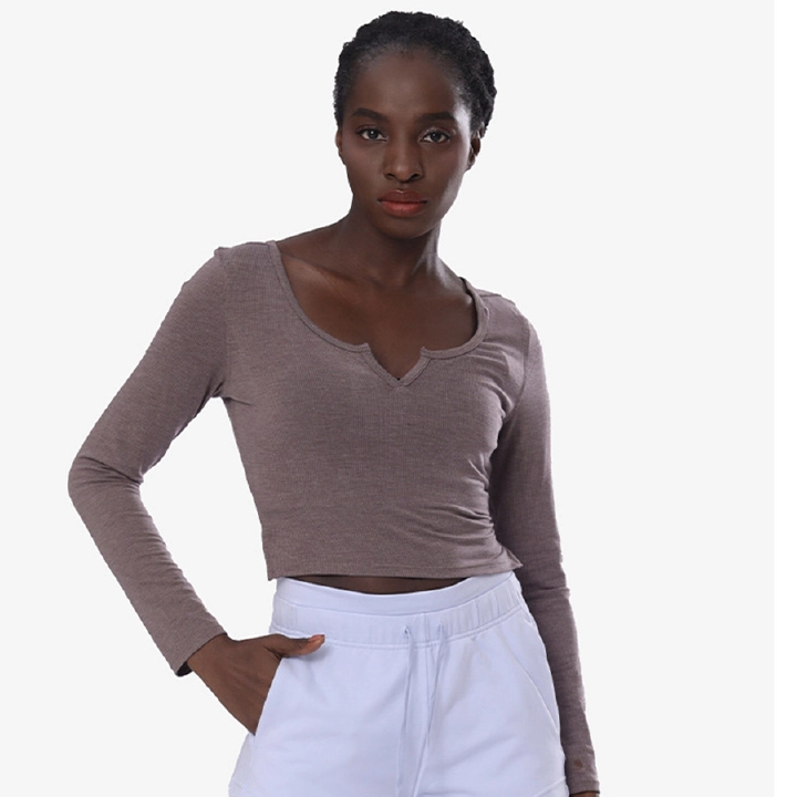 Yoga Henley Shirt Comfortable Breathable Flounce Sports Short Breathable Quick Dry Yoga Running Fitness Top  Sports Top